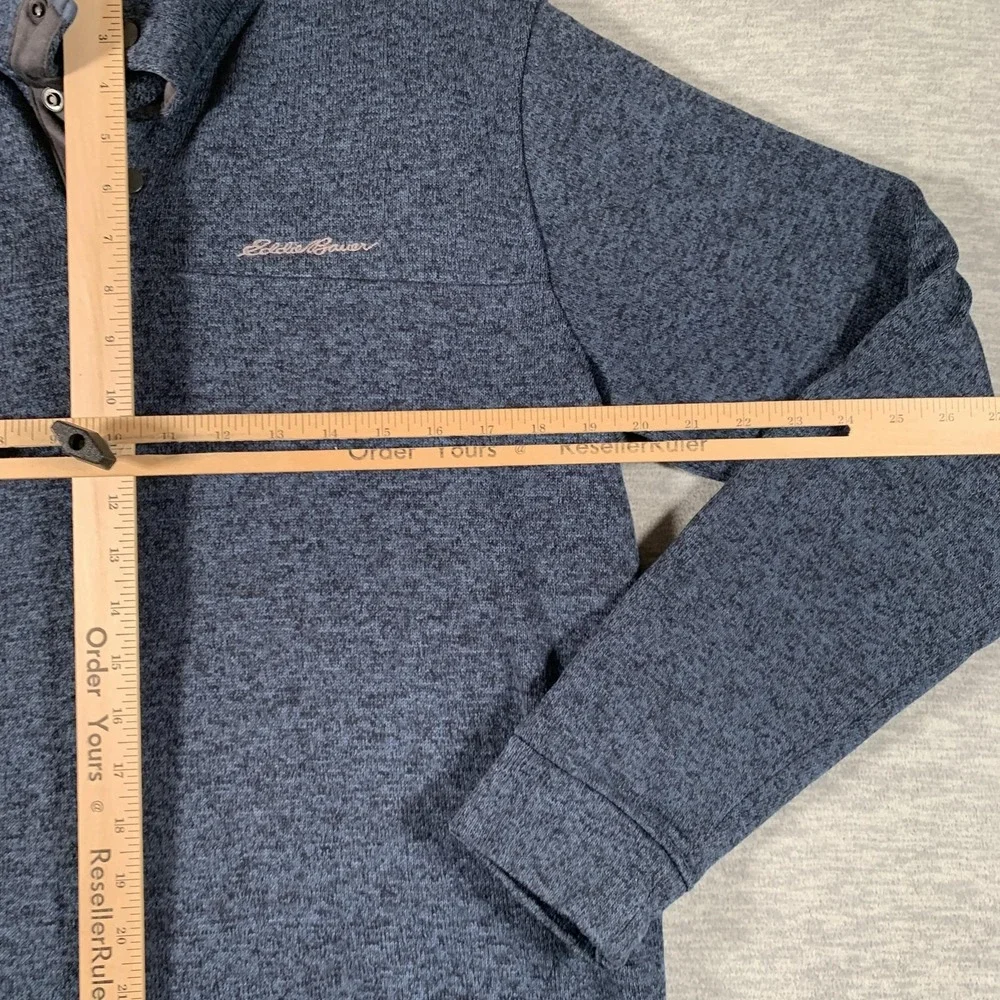 Eddie Bauer Sweater Mens Large Blue 1/4 Snap Mock‎ Neck Knit Pullover Casual